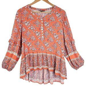American Eagle Burnt Orange Floral Flowy Boho Top